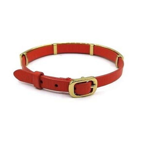Stella & Dot Gold Cuff with Bright Coral Strap - Picture 2 of 5